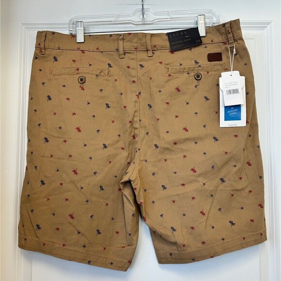 Jachs NY Shorts Mens 31 Bleecker Tan Palm Tree Flat Front Chino Beachy Resort - Picture 2 of 6